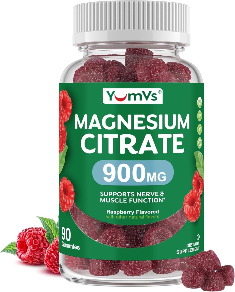 YUM-V'S Magnesium Citrate Gummies – 900mg Highly Absorbable Magnesium Gummies for Women & Men to Support Nerve, Muscle & Enzyme Function – Gluten-Free, Kosher & Raspberry Flavor (90 Count) 2