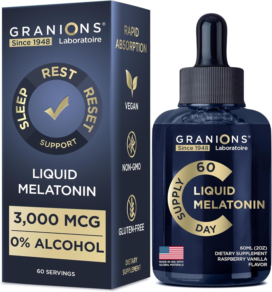 Liquid Melatonin 3mg - Liquid Sleep Aid for Adults & Kids 6 Years and Up - Sublingual Melatonin Drops for Quick Sleep and Refreshing Rest for Longer - 60ml 60 Days Raspberry Vanilla Flavor Melatonina 2