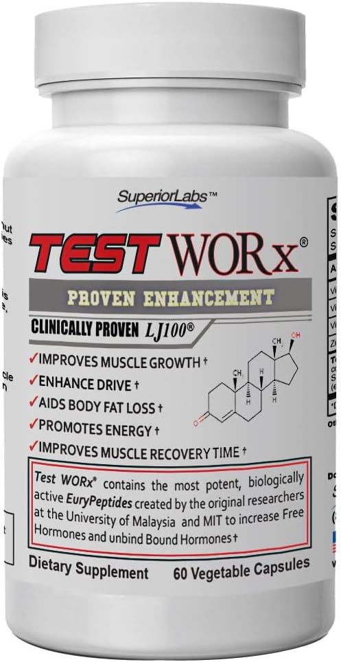 Superior Labs Test Worx Natural Testosterone Booster Supplement with Clinically Proven LJ100 and 8 Other Powerful Ingredients - Noticeable Increase in Energy, Stamina, Recovery, Sleep and Mood 2