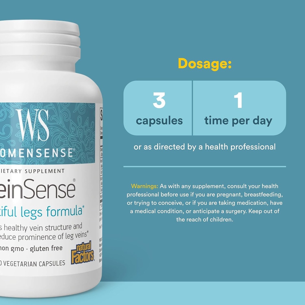 WomenSense VeinSense by Natural Factors, Beauty Supplement to Support Healthy Veins and Beautiful Legs, Vegan, Non-GMO, 60 capsules (20 servings) 4