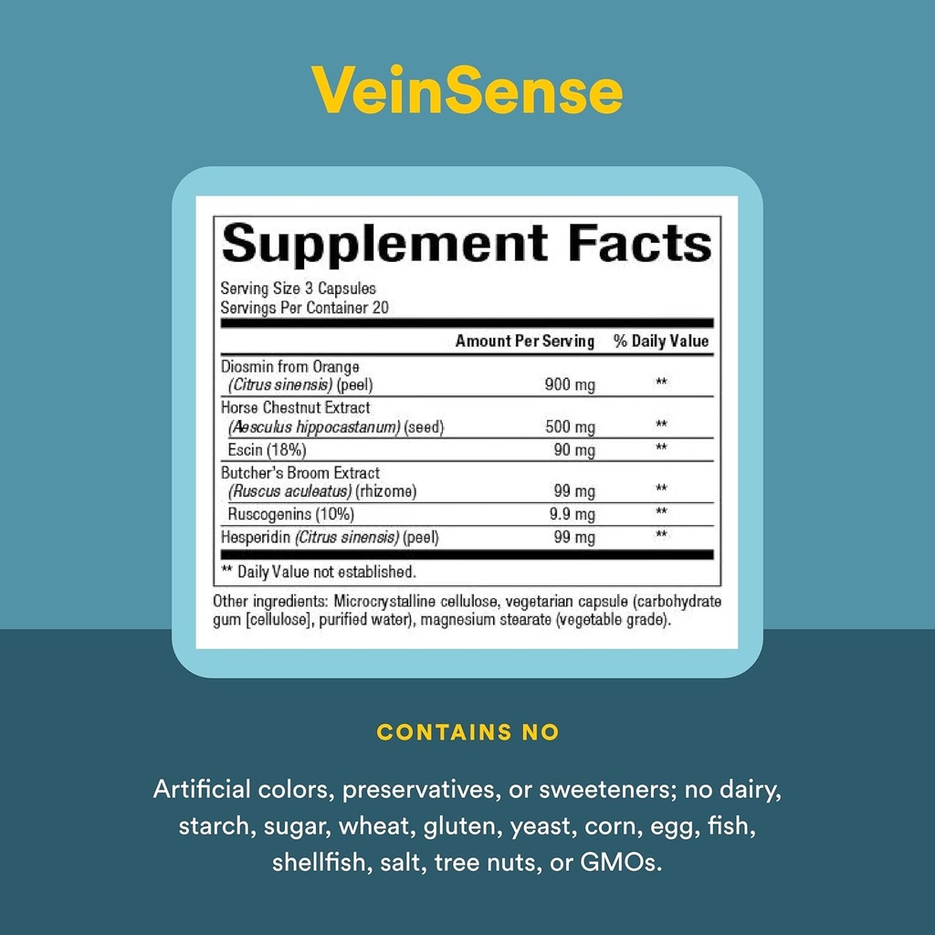WomenSense VeinSense by Natural Factors, Beauty Supplement to Support Healthy Veins and Beautiful Legs, Vegan, Non-GMO, 60 capsules (20 servings) 5