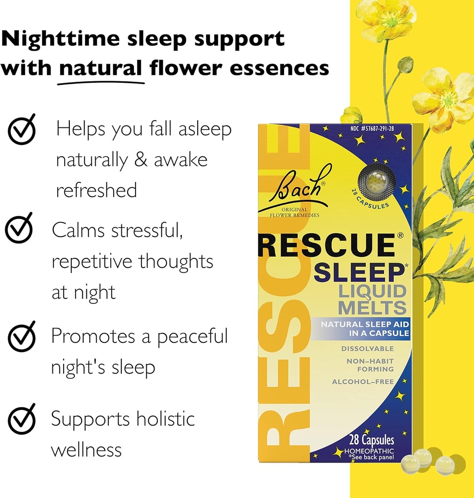 Bach RESCUE SLEEP Liquid Melts, Natural Orange Vanilla Flavor, Sleep & Stress Relief Aid, Homeopathic Flower Essence, Free of Melatonin, Gluten & Sugar, Non-alcohol, Non-Narcotic, 6 Packs, 28 Ct Each 4