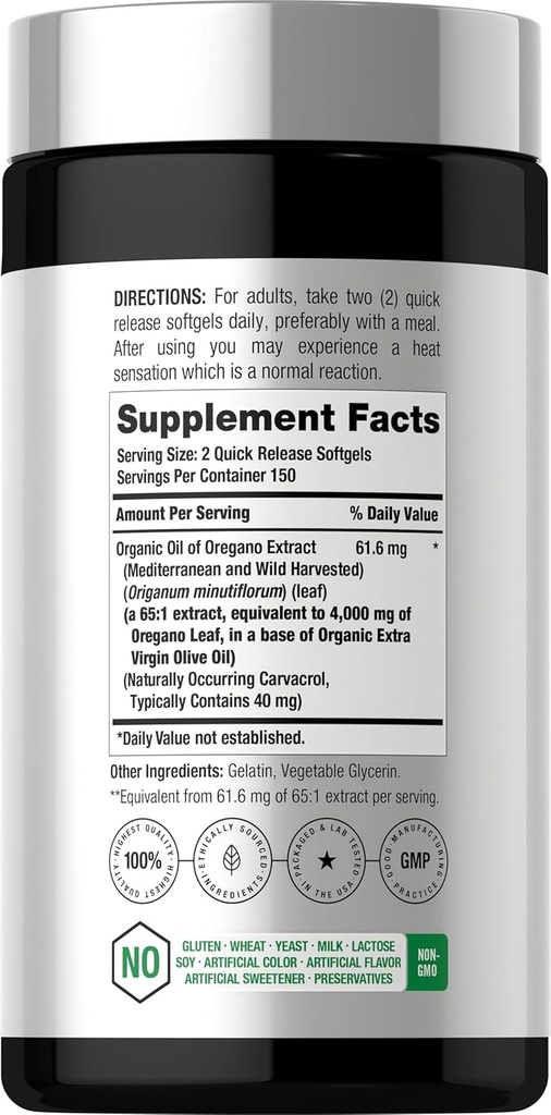 Horbäach Oregano Oil | 4000mg | 300 Softgel Capsules | Naturally Occurring Carvacrol Pills | Non-GMO and Gluten Free Extract Supplement 3
