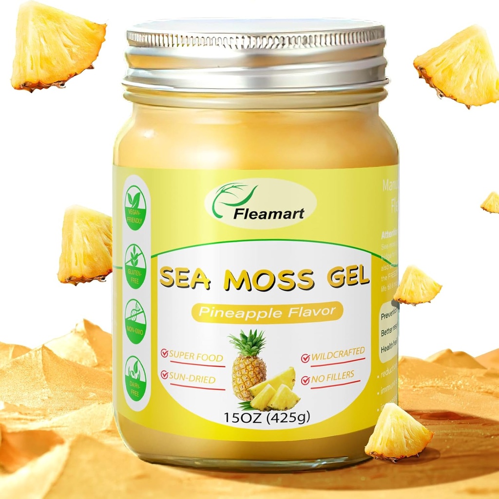 15OZ Sea Moss Gel Irish Wildcrafted Seamoss Gel, Vegan Superfood Vitamins Mineral Support, Pineapple Flavor 2