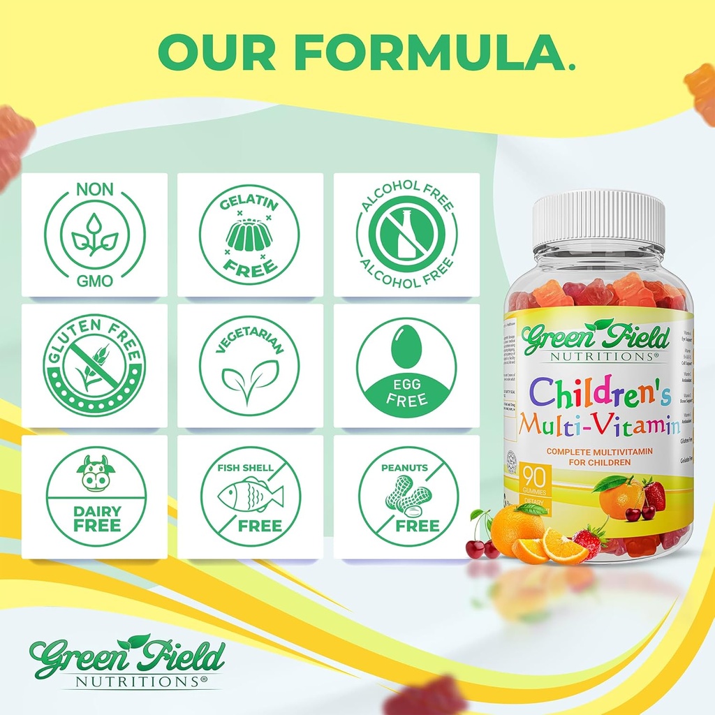 Greenfield Nutritions Kids Gelatin Free Halal Multivitamin Gummies - All Essential Halal Vitamins A, Bs, C, D, Iodine, Zinc for Immunity, Non-GMO, Children's Halal Vitamin Gummies (90 Count) 3