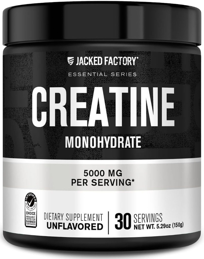 Jacked Factory Creatine Monohydrate Powder 150g - 5g Daily Creatine Supplement for Men and Women, Vegan-Friendly, Third-Party Tested - 30 Servings, Unflavored 2