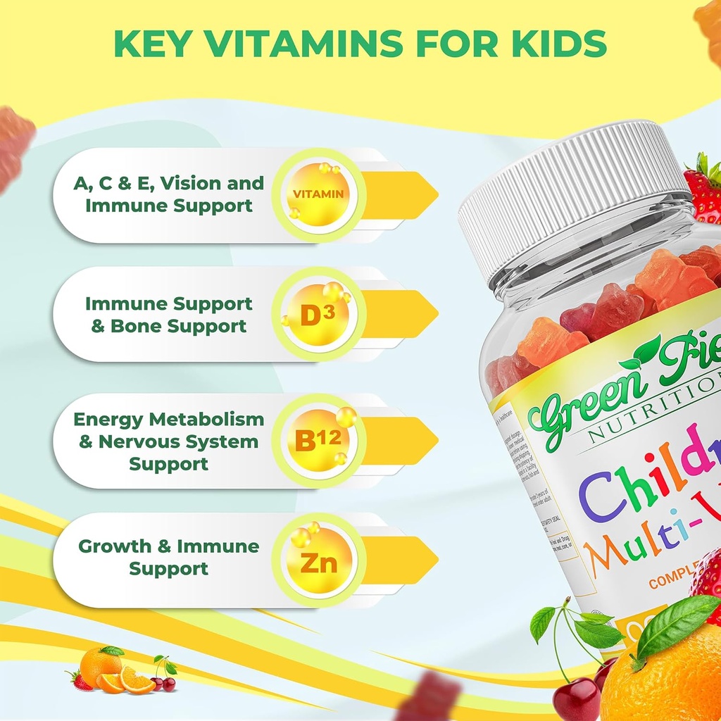 Greenfield Nutritions Kids Gelatin Free Halal Multivitamin Gummies - All Essential Halal Vitamins A, Bs, C, D, Iodine, Zinc for Immunity, Non-GMO, Children's Halal Vitamin Gummies (90 Count) 4