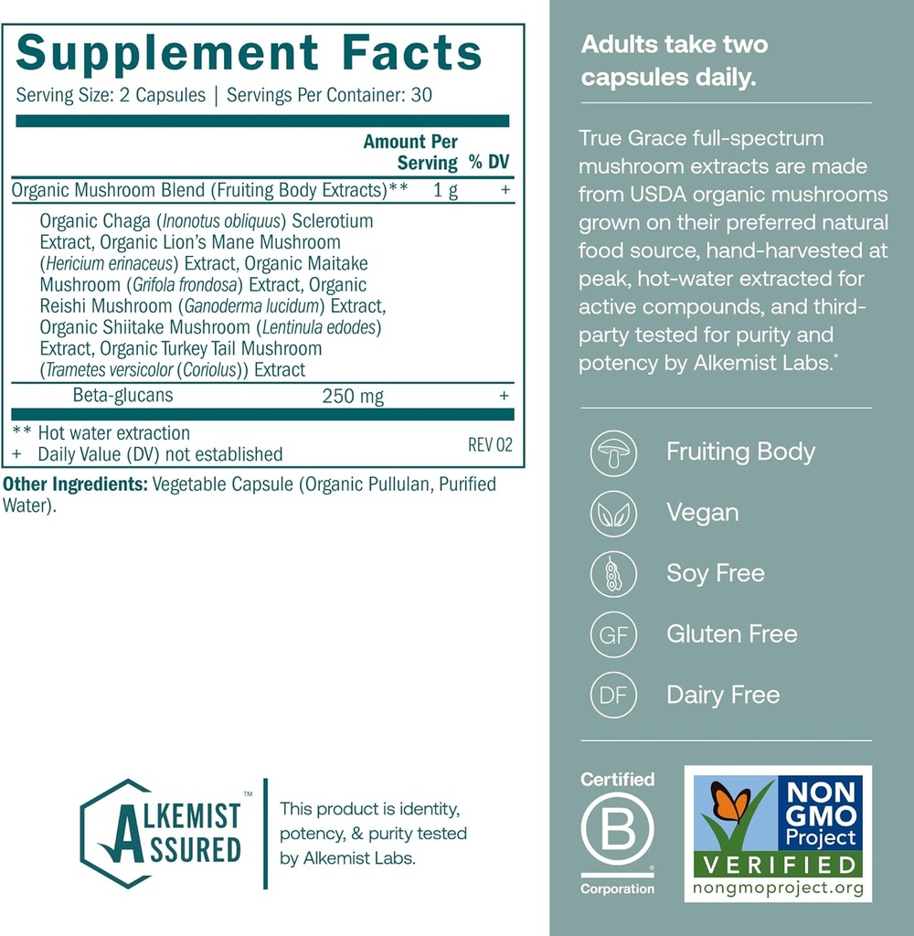 True Grace Mushroom Myco-Renew Blend Daily Immune Support - 60 Count Capsules - Organic 3