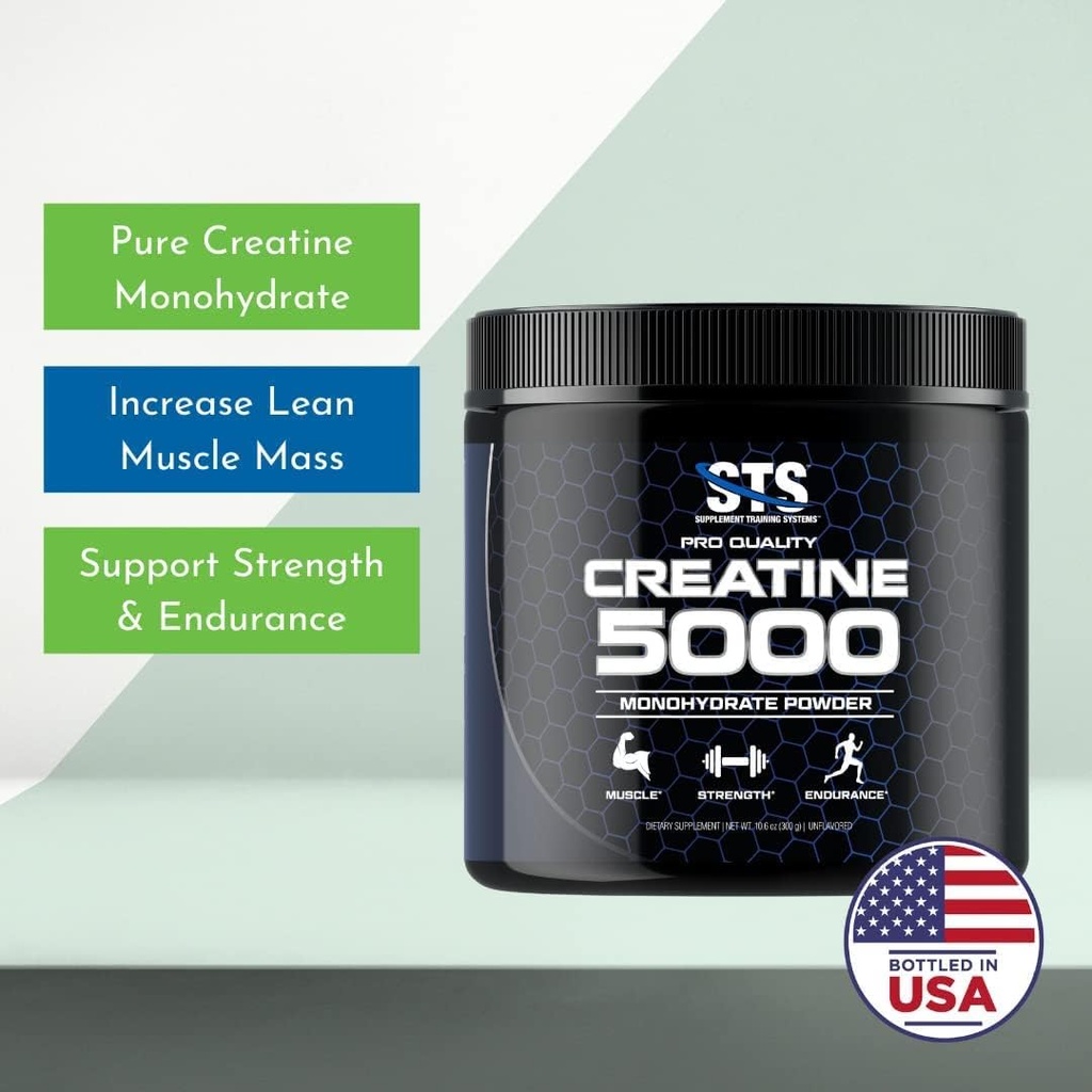 STS Creatine 300 Grams - 100% Pure Raw Creatine Monohydrate Powder, Pre-Workout, Post-Workout, Build Muscle and Stamina - 60 Servings - with Scoop 6
