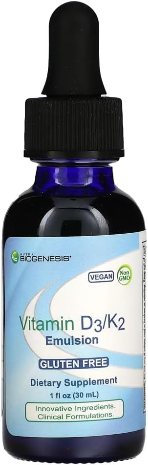 Nutra Biogenesis Vitamin D3/K2 Emulsion - Liquid Vitamin D Drops with MCT Oil, D3 K2 Supplement for Adults and Kids, Sublingual Oil Dropper for Women and Men - 1 Fl Oz Bottle (30 ml) 2