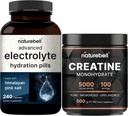 NatureBell Creatine Monohydrate Powder & & Advanced Electrolyte Hydration Pills Bundle Pack | High Absorption Micronized Creatine | Fast Hydrating Keto Electrolytes 2