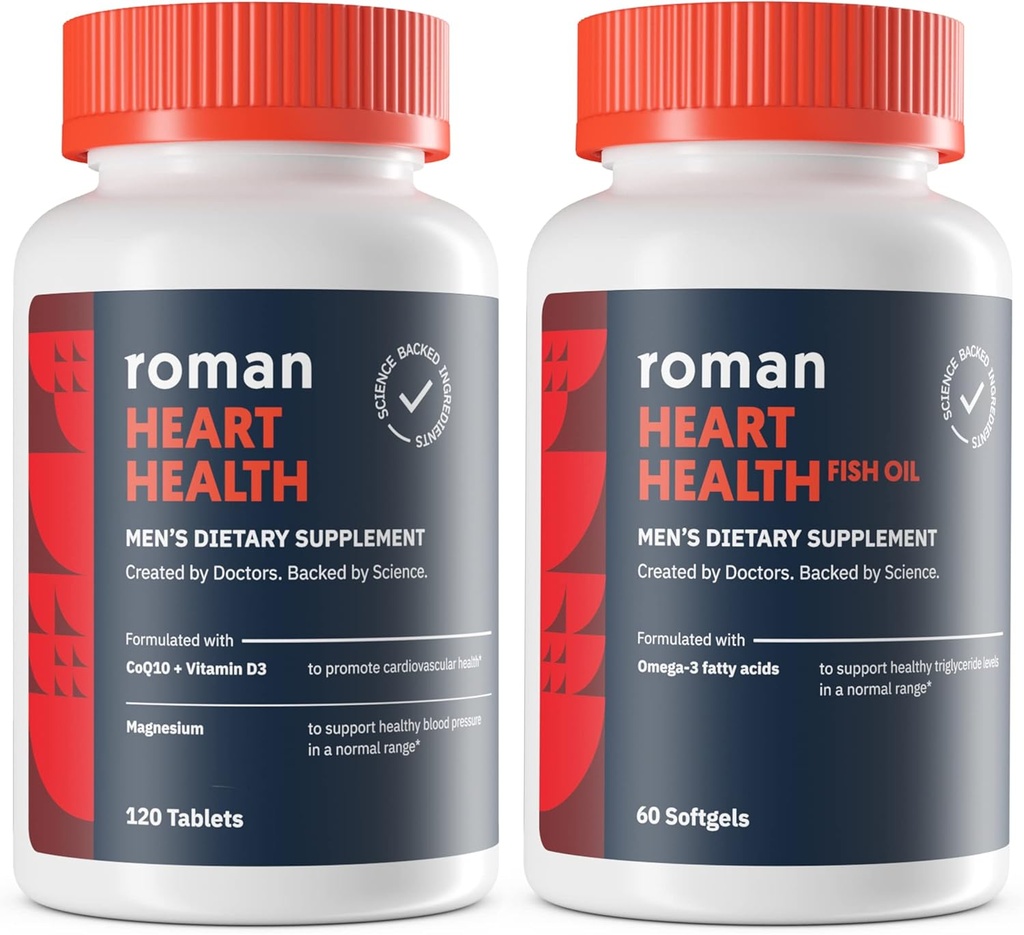ROMAN Heart Health | Men's Daily Nutritional Supplement for Cardiovascular Support, Features Magnesium, Vitamins K + D3, CoQ10, and Spirulina | 30-Day Supply (120 Tablets + 60 Fish Oil Softgels) 3