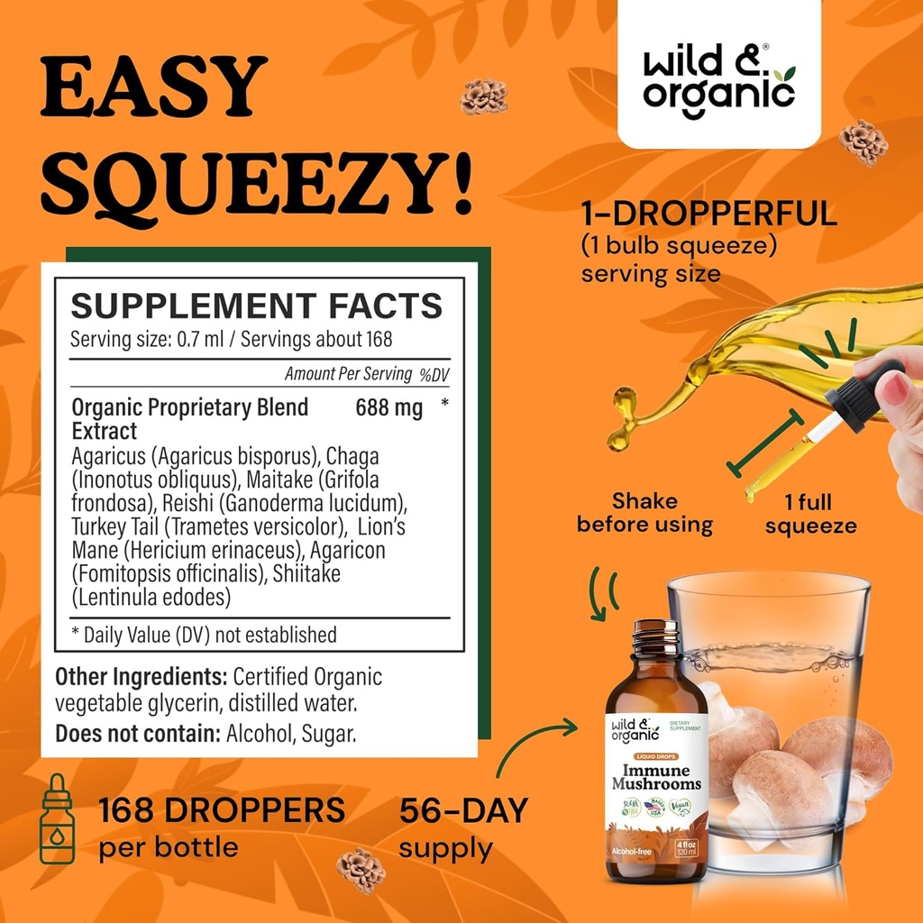 Wild & Organic Immune Mushroom Tincture 4 fl oz & Lion's Mane Tincture 4 fl oz 4