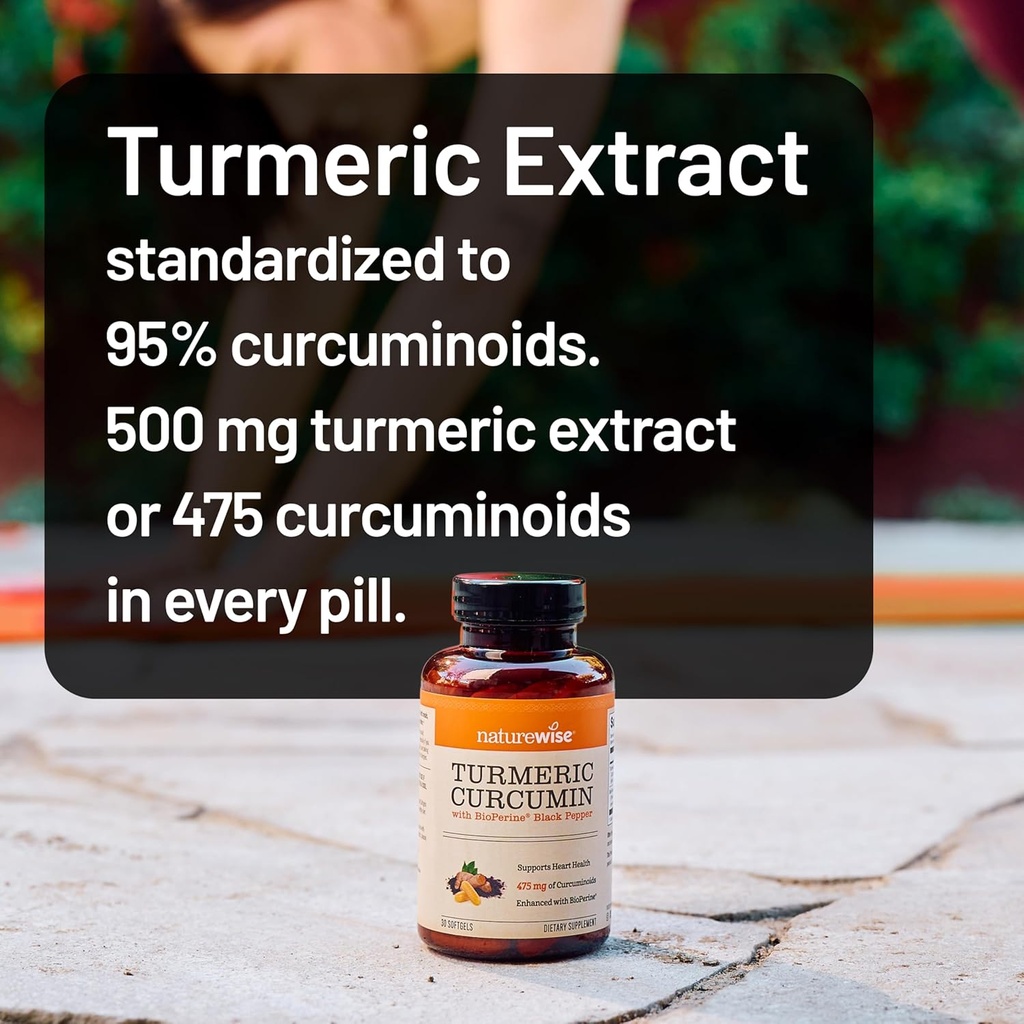 NatureWise Turmeric Curcumin 500mg with Black Pepper Softgels - Extra Strength, Enhanced Absorption - 95% Curcuminoids & BioPerine for Immune Support - Gluten-Free, Non-GMO - 180 Count[6-Month Supply] 3
