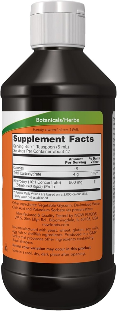 NOW Foods Supplements, Elderberry Liquid 500 mg, 10:1 Concentrate, Free Radical Scavenger*, 8-Ounce 3