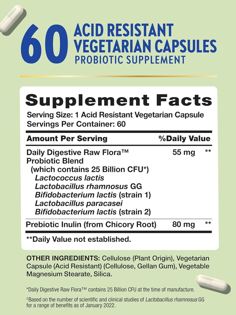Nature's Truth Raw Flora Probiotic with Prebiotics | 25 Billion CFU | Daily Digestive Capsules | Vegetarian & Gluten Free Supplement for Men and Women 3