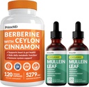 21-in-1 Berberine Supplement with Ceylon Cinnamon Chromium, Bitter Melon and Green Tea Extract (120 ct) & 5-in-1 Mullein Drops for Lungs and Respiratory Lung Health & Bronchial Support (60 Servings) 2