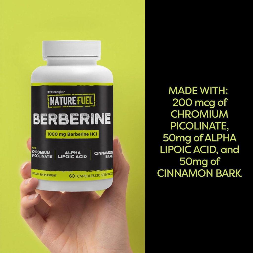 Healthy Delights Nature Fuel Berberine Capsules, Berberine Supplement, with Berberine HCl, Chromium Picolinate, Alpha Lipoic Acid, and Cinnamon Bark, 60 Count, 30 Servings 6