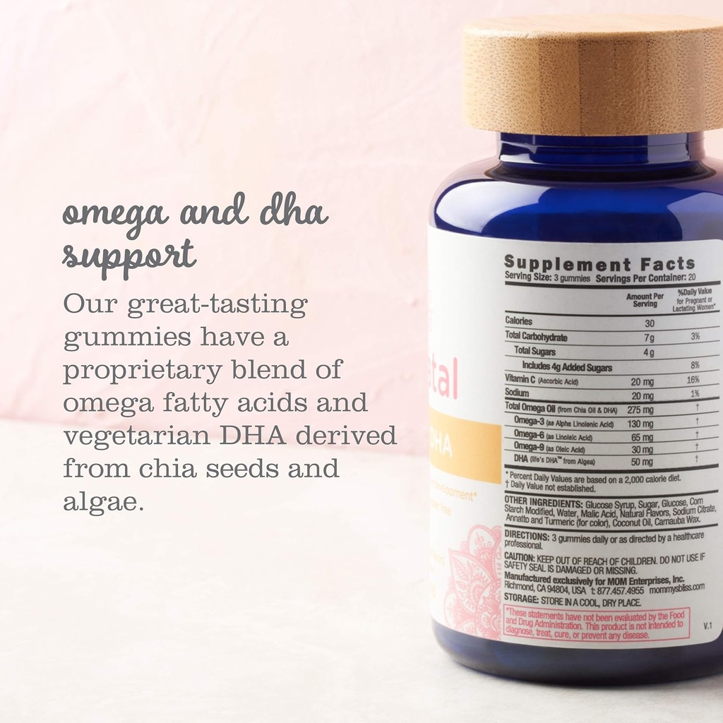 Mommy's Bliss Prenatal Vitamin with Omega & DHA: Supports Baby's Brain & Eye Development with Vitamin C, Omega 3, 6, 9, & DHA, Vegan, Gluten Free, Non-GMO, 60 Gummies (20 Servings) 3