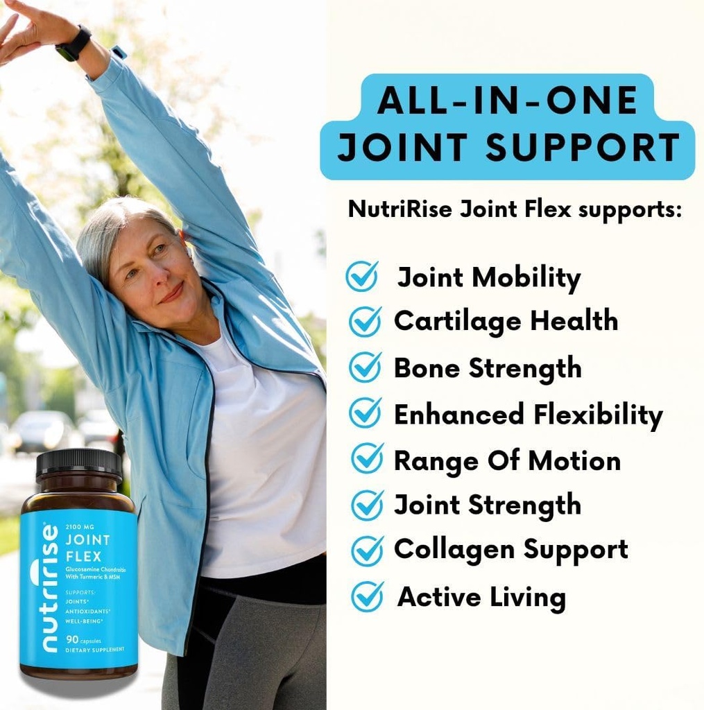 NutriRise Glucosamine Chondroitin Quercetin & MSM with Turmeric Curcumin 2100mg Triple Strength Joint Support Supplement for Women & Men with Boswellia & Bromelain, Gluten Free, Non GMO, 90 Count 4