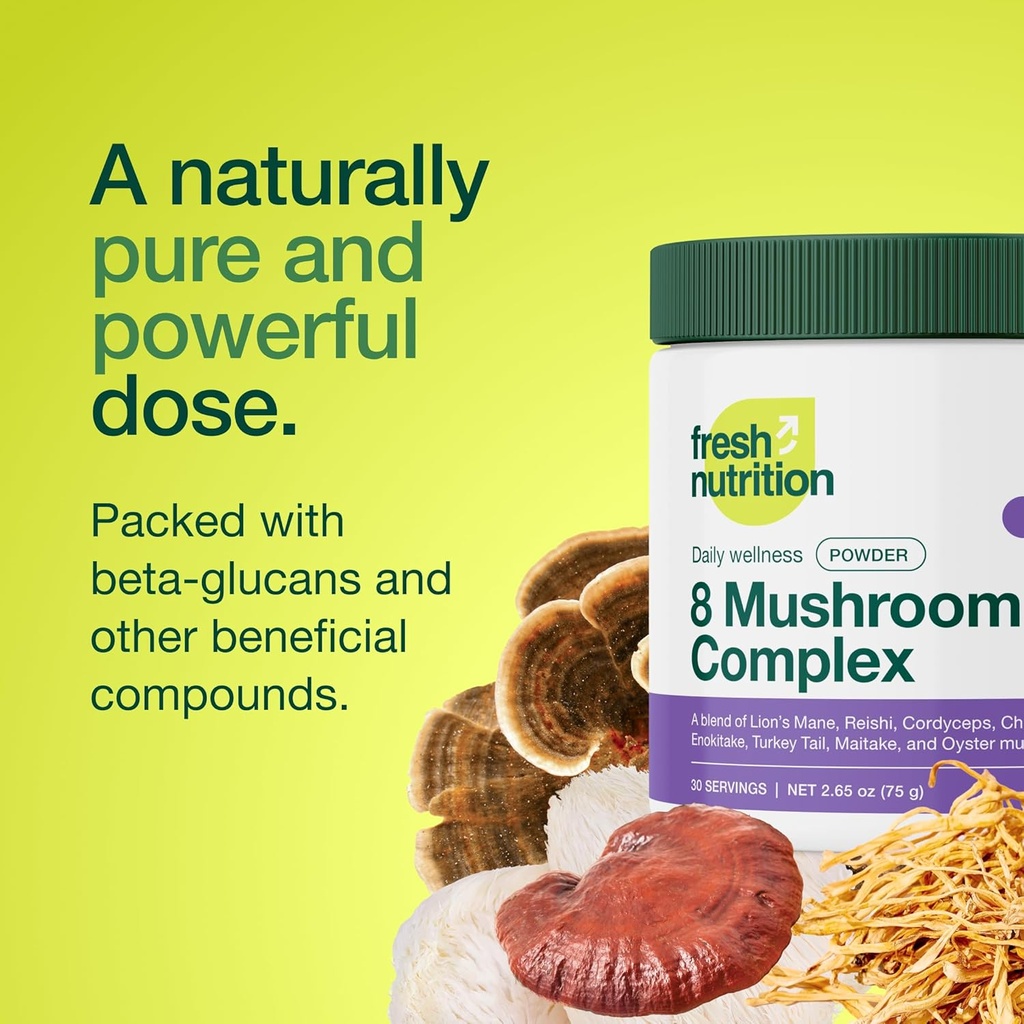 Fresh Nutrition Organic 8 Mushroom Complex Powder - Lion's Mane, Reishi, Cordyceps, Chaga, Enokitake, Turkey Tail, Maitake, and Oyster Mushrooms 6