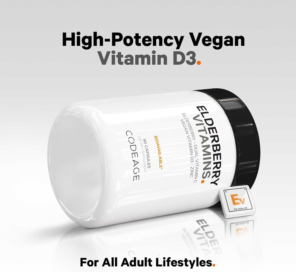Codeage Elderberry Vitamins - Organic Fermented Elderberry Blend, Vitamin C from Ascorbic Acid & Organic Acerola Cherries, Vitamin D3, Zinc, Sambucus Berries - 90 Capsules 6