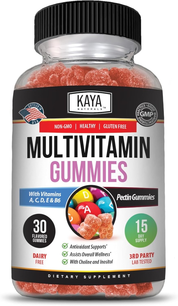 Kaya Naturals Adult Multi Vitamin Gummy, Biotin, Vitamin A, B-12, C & E, Including Zinc, Folic Acid, Strawberry Flavor - Gluten-Free Multivitamins Sweet Adult Gummies 2