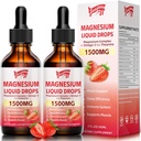 2 Pack Magnesium Glycinate Liquid Drops, 1500mg Magnesium Liquid Supplement with Vitamin B6, D3, L - Theanine, Omega3,Support Night, Muscle, Bone, Mood, Strawberry Flavor - 4 Fl Oz (120ml) Bottle 2