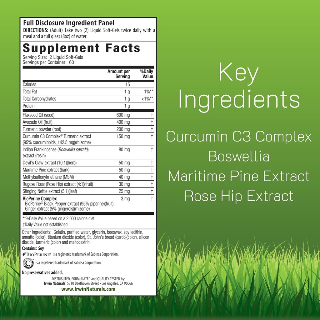 Irwin Naturals Whole-Body Turmeric+ - 60 Liquid Softgels - BioPerine Complex Enhanced Absorption - 30 Total Servings 3