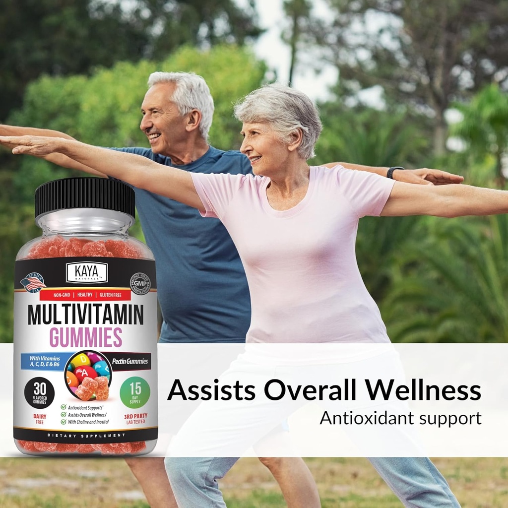 Kaya Naturals Adult Multi Vitamin Gummy, Biotin, Vitamin A, B-12, C & E, Including Zinc, Folic Acid, Strawberry Flavor - Gluten-Free Multivitamins Sweet Adult Gummies 4