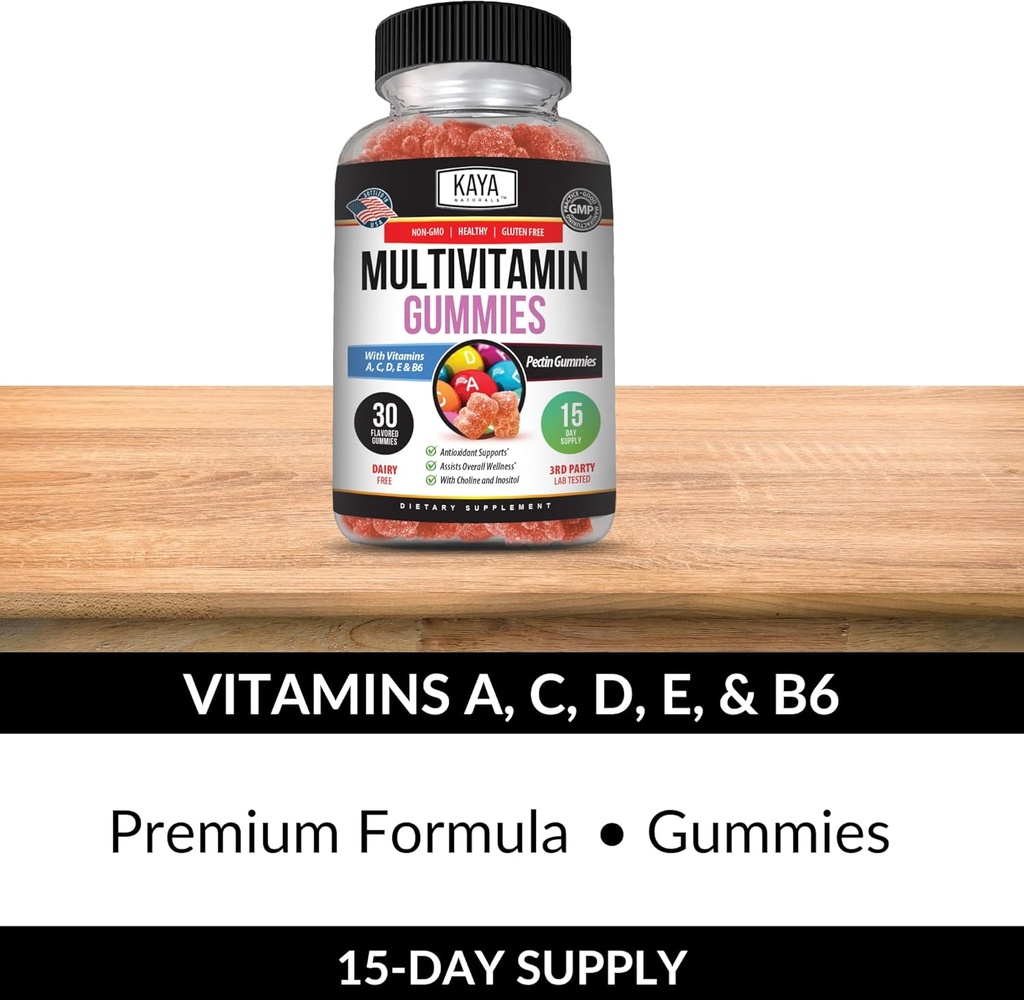 Kaya Naturals Adult Multi Vitamin Gummy, Biotin, Vitamin A, B-12, C & E, Including Zinc, Folic Acid, Strawberry Flavor - Gluten-Free Multivitamins Sweet Adult Gummies 6
