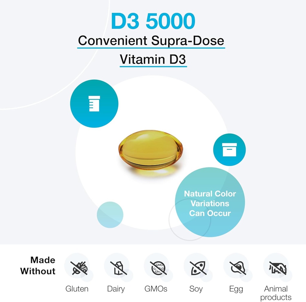 XYMOGEN D3 5000 - Bioavailable Vitamin D3 5000 IU (125 mcg) - High Potency Vitamin D Supplement to Support Immune Health, Bone + Heart Health (90 Gelatin Softgels) 5
