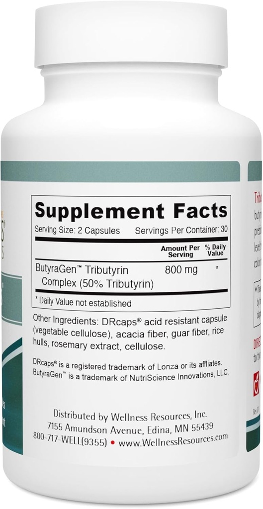 Wellness Resources Tributyrin Plus Postbiotic Supplement for Gut Health with High Absorption ButyraGen Tributyrin Complex (800mg per Two Capsules, 60 Veggie Capsules) 3