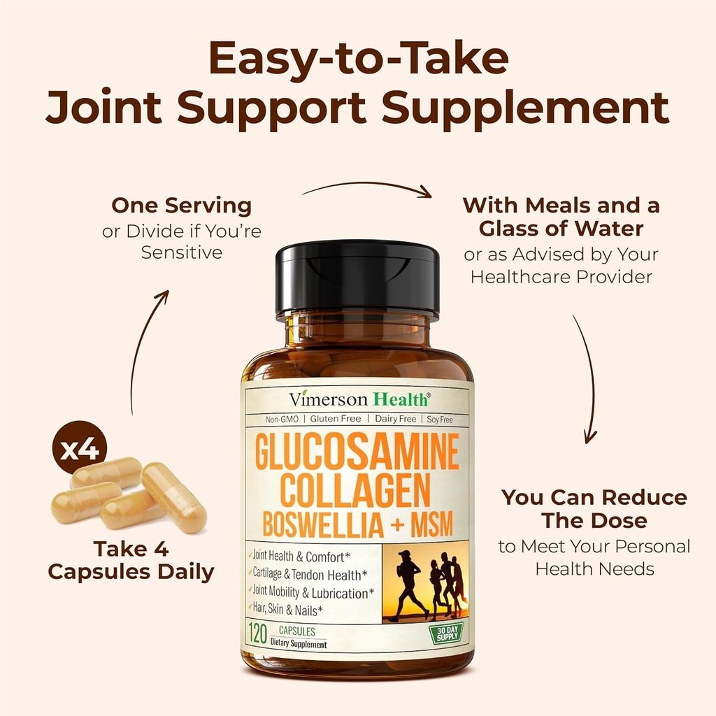 Glucosamine Chondroitin MSM with Hydrolyzed Collagen Peptides - Joint Support Supplement with Quercetin, Bromelain & Boswellia Extract - Collagen pills for Hair Skin Nails - FSA Eligible 2 Pack 6