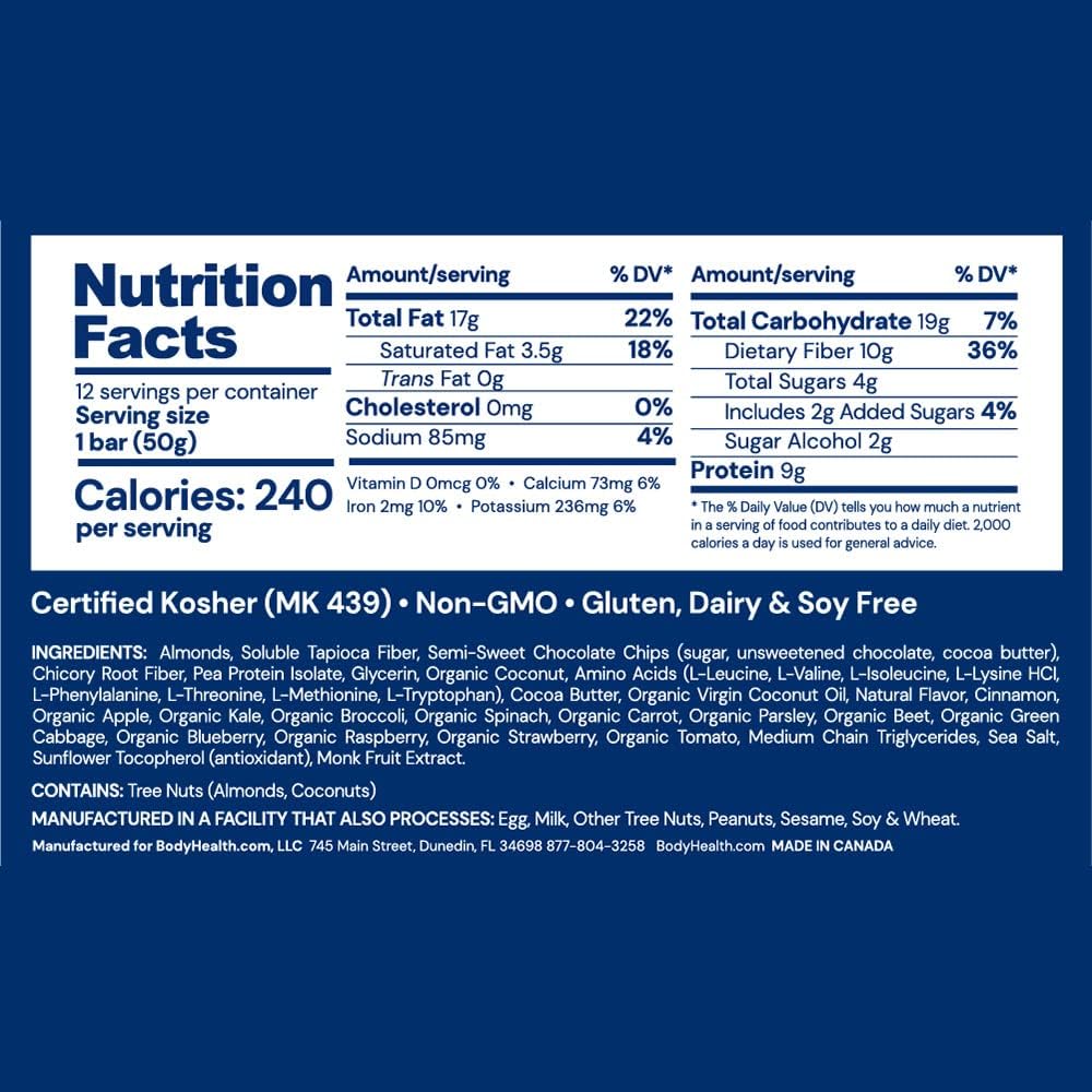 BodyHealth PerfectAmino Bar Protein Energy Snack with 10g of Protein, Plant Based MCT's, Superfood Blend, Kosher, (Blondie, 12 Pack) 3