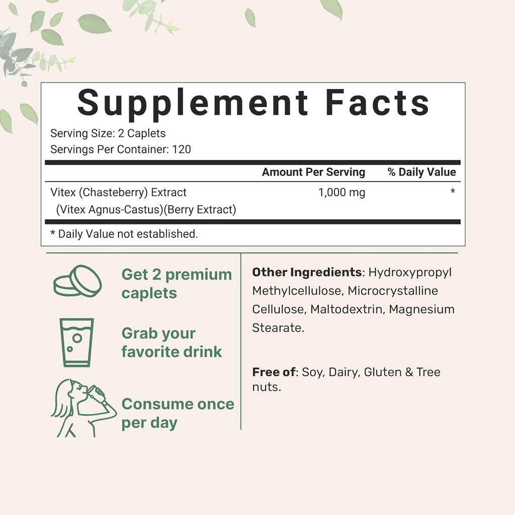 Micro Ingredients Vitex Berry Supplement, 1,000mg Per Serving, 240 Caplets | Potent Chaste Tree Berry Extract | Promotes Menstrual, Fertility, & Hormone Balance for Women | Non-GMO 3