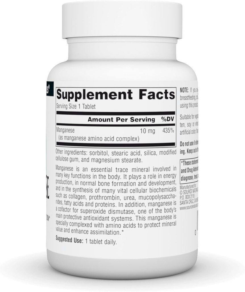Source Naturals Manganese 10mg Amino Acid Chelate Supplement - 100 Tablets (Pack of 2) 3