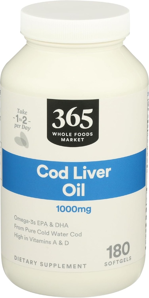 365 by Whole Foods Market, Cod Liver Oil Norwegian 1000Mg, 180 Softgels 2