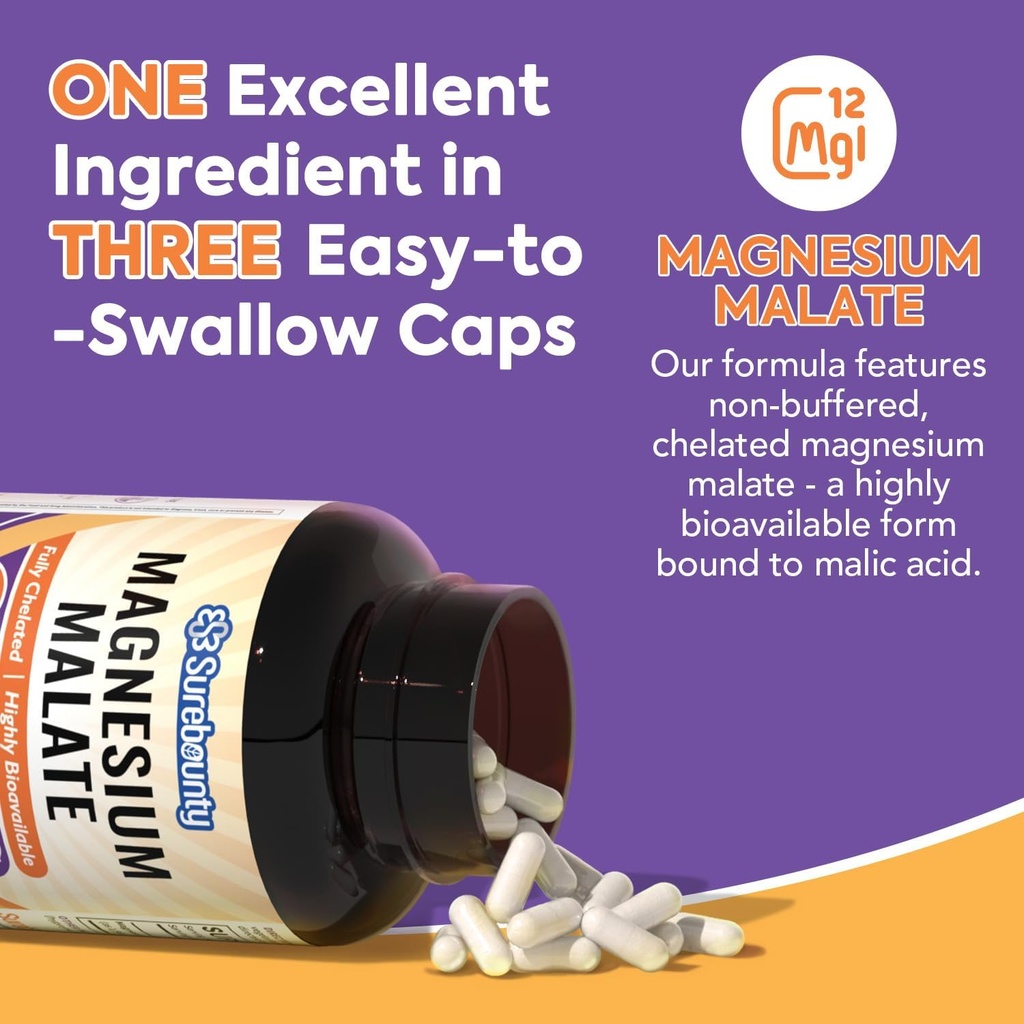 Magnesium Malate Capsules 410mg, Magnesium Supplement, Chelated, High Absorption, Energy Production & Contraction Support, Mineral for Children, Teenagers, and Adults, 90 Vegan Capsules 4