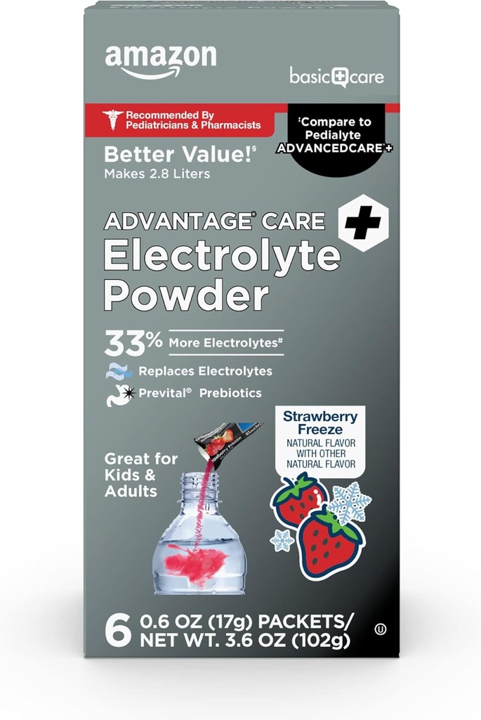 Basic Care Advantage Care Electrolyte Powder Packets for Rehydration, Strawberry Freeze, 3.60 Ounce (Pack of 1) 2