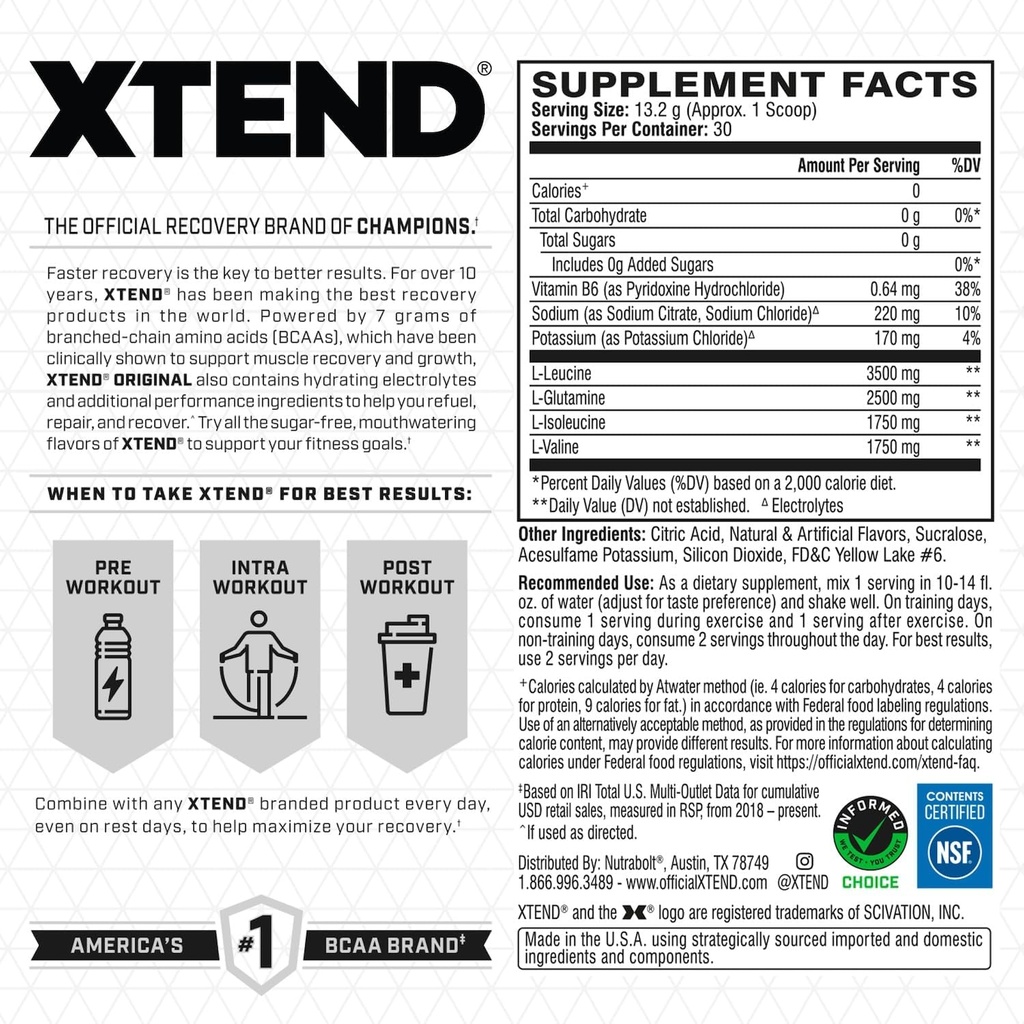 Xtend Original BCAA Powder 7g BCAA and 2.5g L-Glutamine, Sugar Free Post Workout Muscle Recovery Drink with Amino Acids for Men & Women, 30 Servings 3