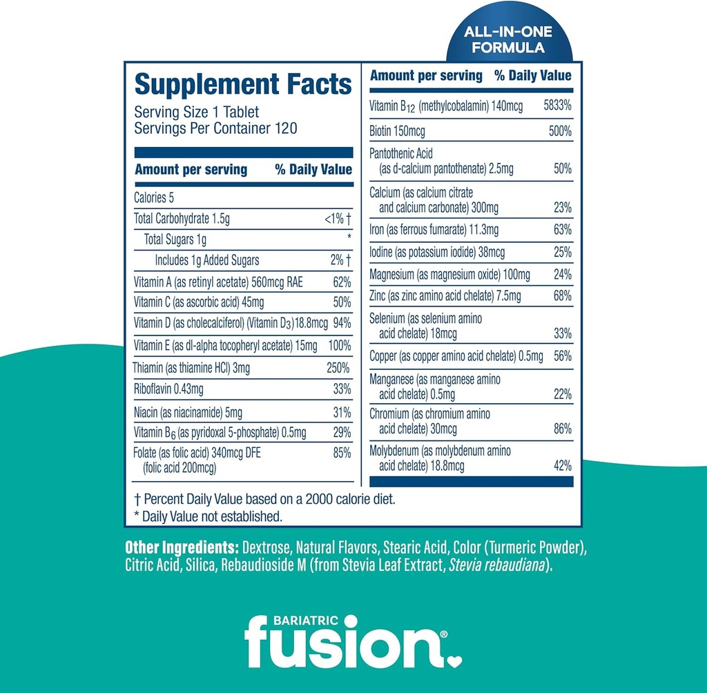 Bariatric Fusion Bariatric Multivitamin with Iron Complete Chewable | Tropical Flavor | Post Bariatric Vitamins for Gastric Bypass and Sleeve Gastrectomy | One Month Supply 5