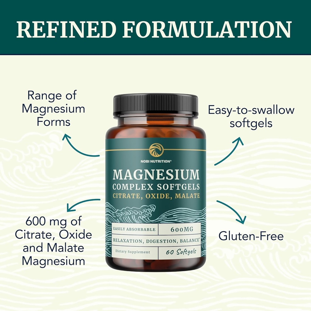 Triple Magnesium Softgels | Citrate, Malate, & Oxide | Highly Absorbable Magnesium Supplement for Digestion, Calm, Leg Cramps, & Sleep Support | 300mg Complex | Easy to Swallow Soft Gels | 60 Count 5