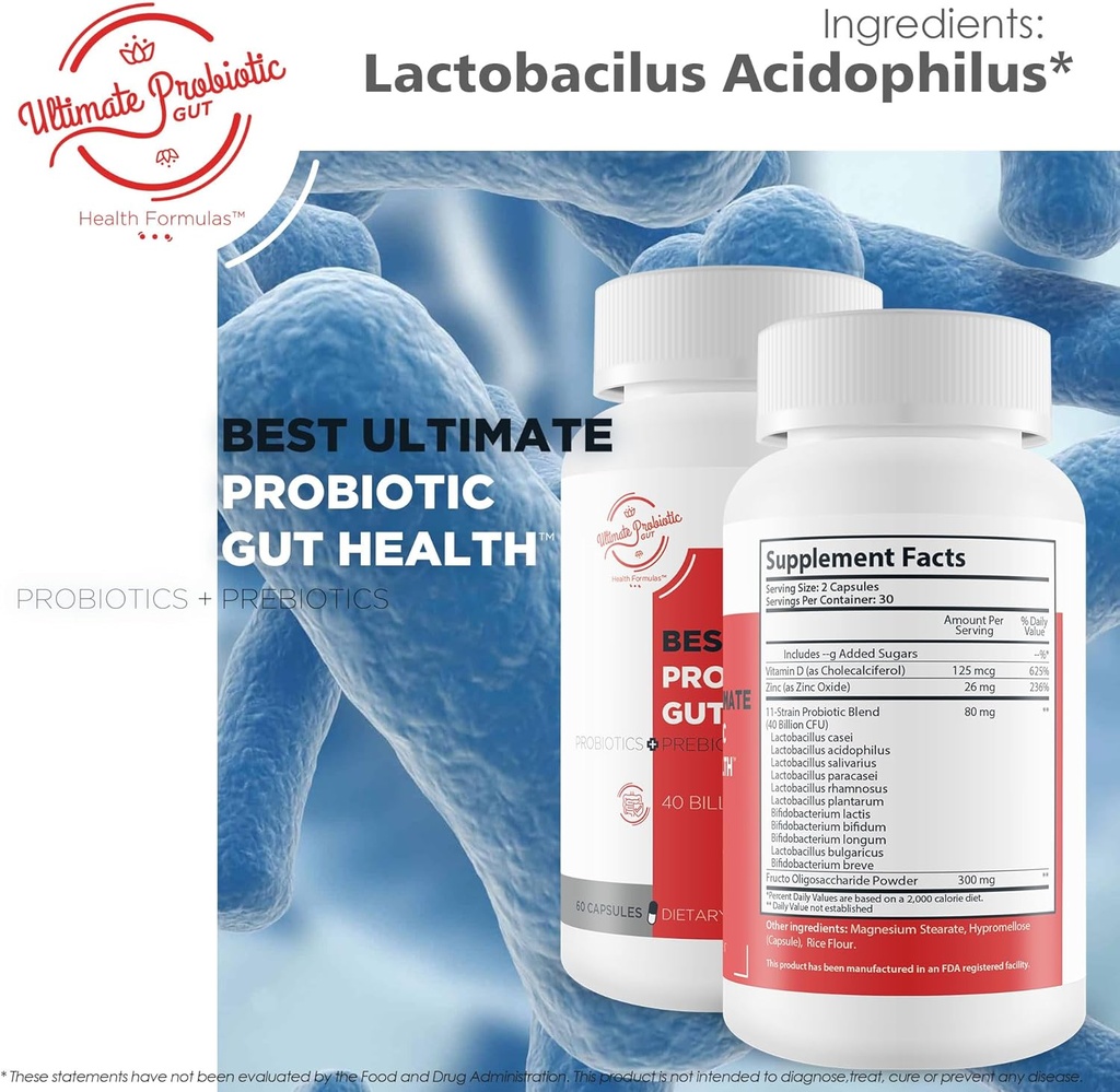 Best Ultimate Probiotic Gut Health - Our Best Total Gut Restore Probiotic - Ultimate 11 Strain Probiotics & Prebiotic Formula to Restore Gut Health - Leaky Gut Supplement - Acid Reflux Probiotics 6