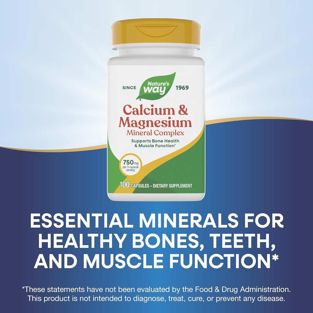 Nature's Way Calcium & Magnesium Mineral Complex, Supports Bone Health & Muscle Function,* 750 mg per 3-Capsule Serving, 100 Capsules (Packaging May Vary) 5