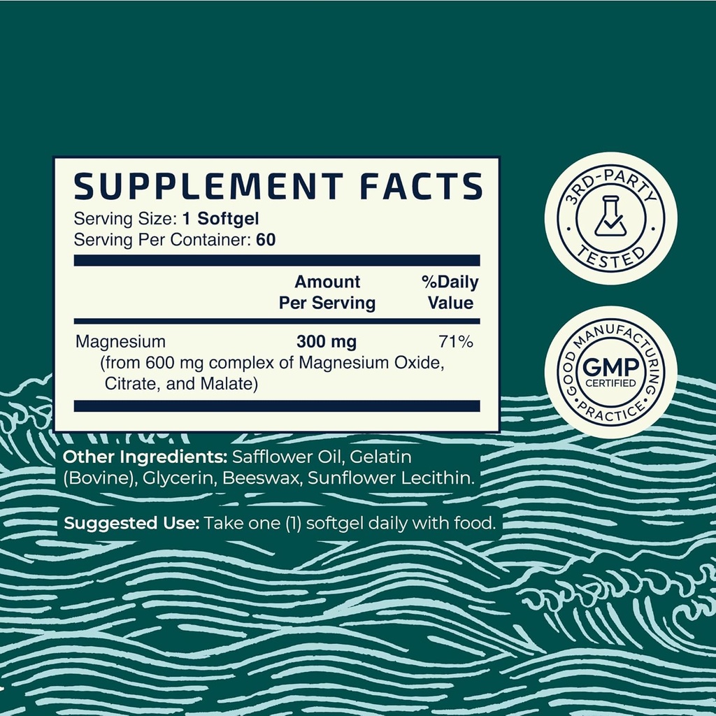 Triple Magnesium Softgels | Citrate, Malate, & Oxide | Highly Absorbable Magnesium Supplement for Digestion, Calm, Leg Cramps, & Sleep Support | 300mg Complex | Easy to Swallow Soft Gels | 60 Count 6