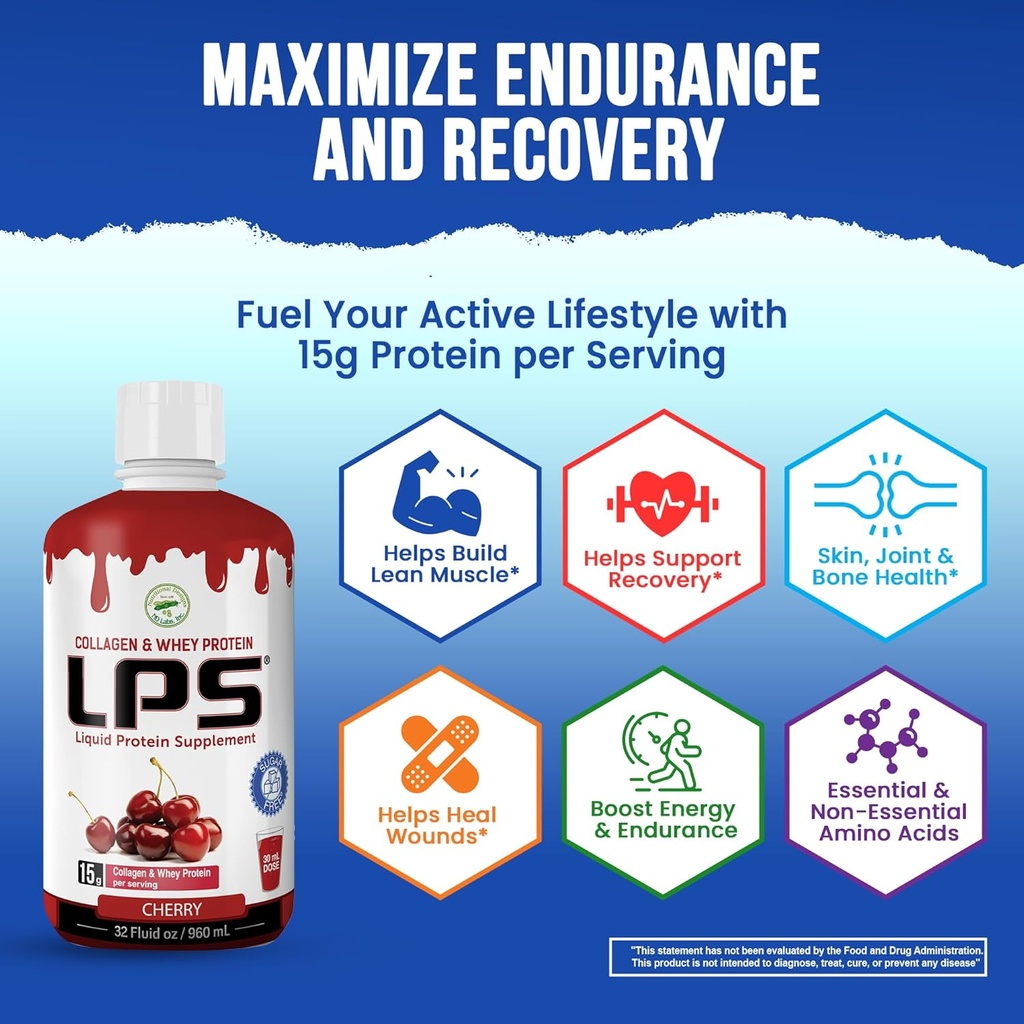 LPS Liquid Collagen & Whey Protein Supplement - Sugar-Free, Dye-Free, Non-GMO Drink - Hydrolyzed Collagen & Whey Peptides Promotes Healthy Skin & Hair for Men & Women, Grape, 32 fl oz 3