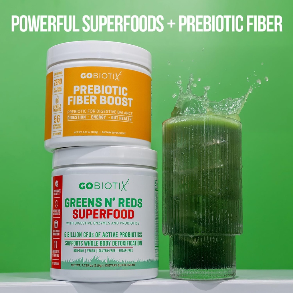 GOBIOTIX Bundle Prebiotic Fiber Supplement + Super Greens Powder N' Super Reds Powder 3