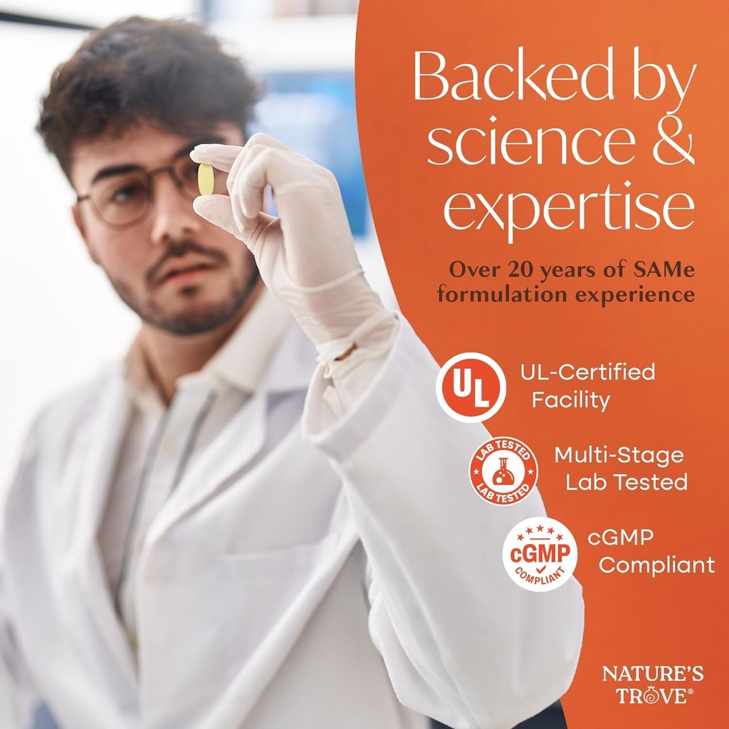 Nature's Trove SAM-e 400mg 60 Enteric Coated Caplets. Vegan, Kosher, Non-GMO Project Verified, Soy Free, Gluten Free - Cold Form Blister Packed. 6