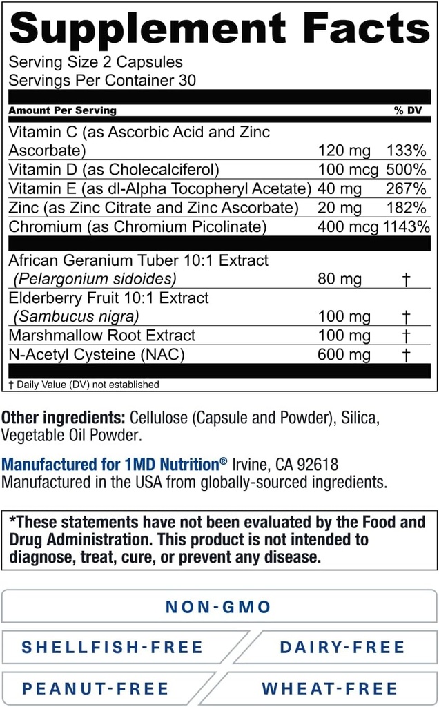 1MD Nutrition BreatheMD | Lung and Respiratory Support Supplement | Promotes a Healthy Immune System | with Elderberry, Chromium, and NAC | 60 Ct. 6